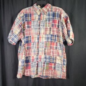 Brooks Brothers Men XL Patchwork Plaid Short Sleeve Button Down Shirt‎ Cotton
